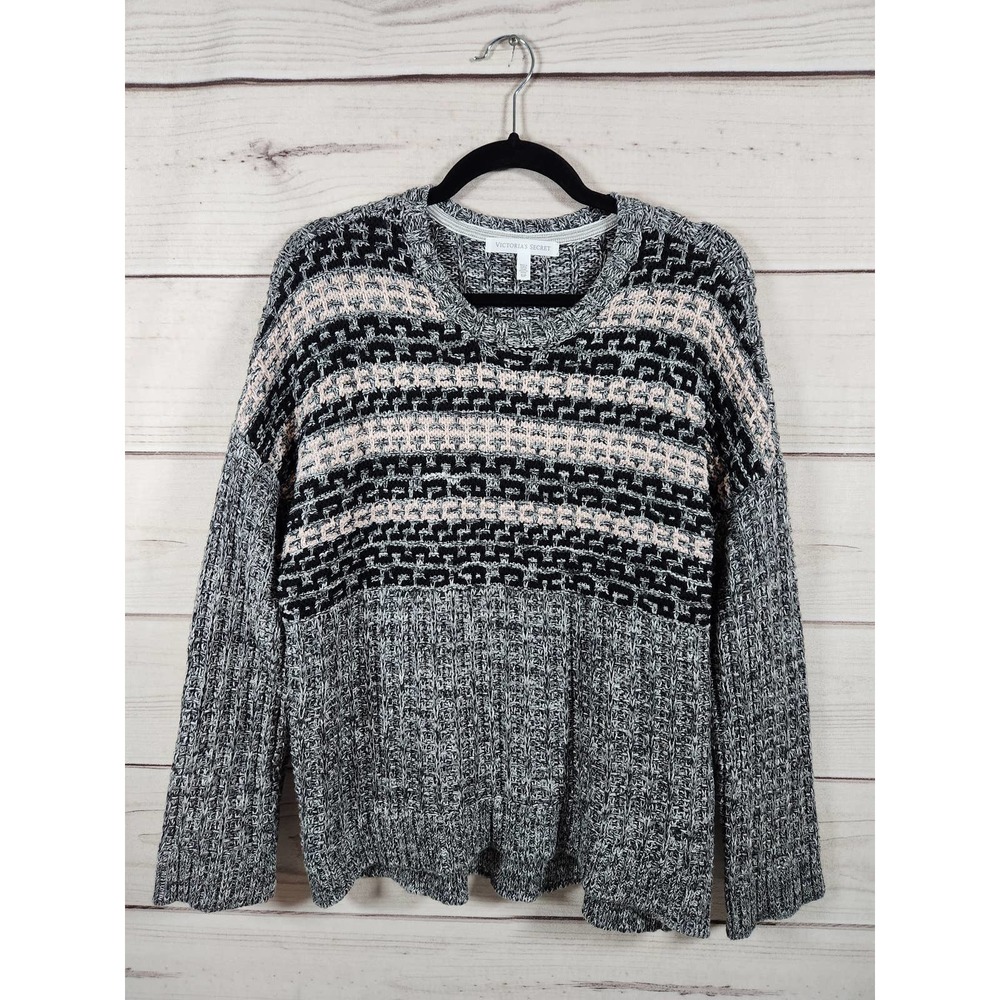 Victoria's Secret Gray, Black & Light Pink Crewneck Sweater